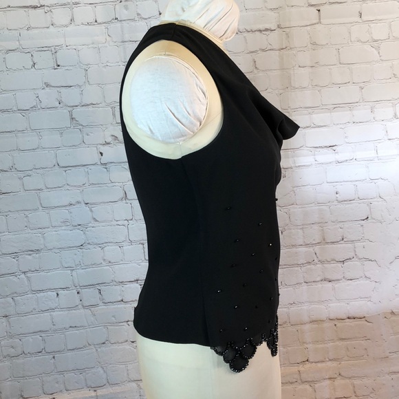 JR Nites Sleeveless Black Sheer Lined Beaded Blouse Top Scalloped Hem Size 16 - Picture 2 of 5